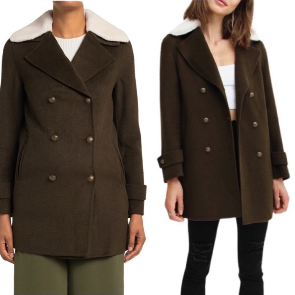 Belle & Bloom Liberty Sherpa Collar Wool Blend Military Coat NEW